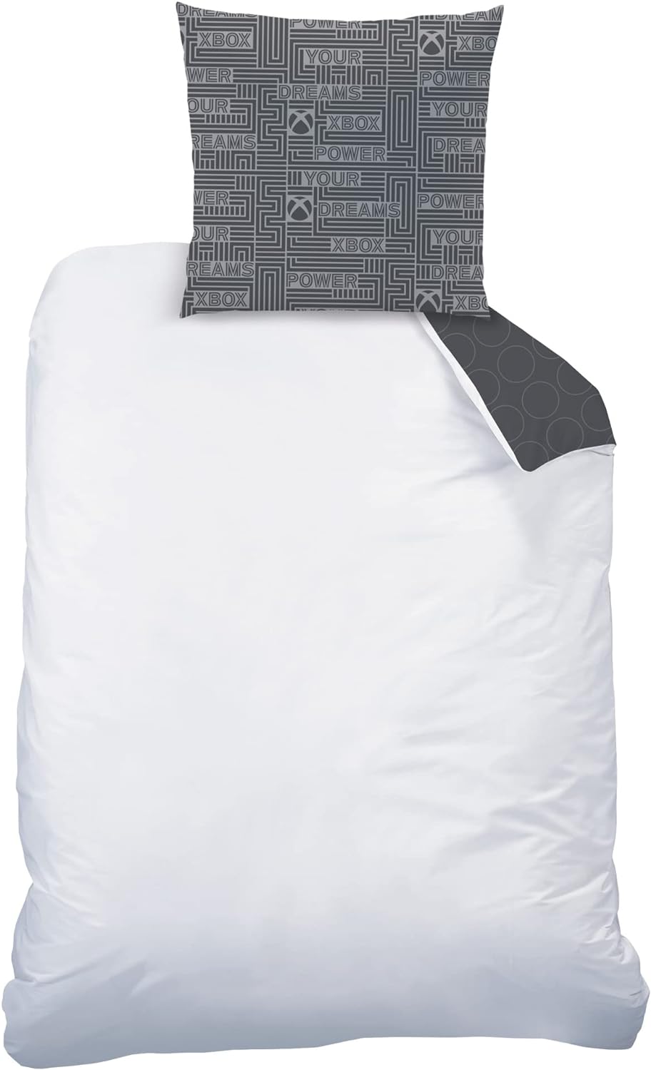 CTI Bettwäsche aus 100% Baumwolle, für Xbox Power Schwarz / Grau 140X200 Cm + 63X63 Cm, Schwarz / Gr