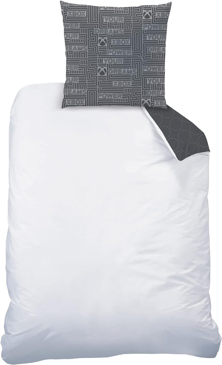 CTI Bettwäsche aus 100% Baumwolle, für Xbox Power Schwarz / Grau 140X200 Cm + 63X63 Cm, Schwarz / Gr