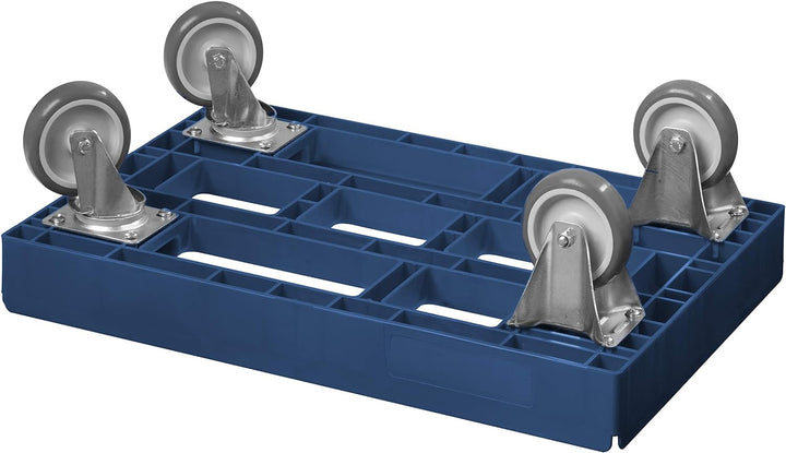 Transportroller für Kisten 60 x 40 cm mit 2 Bock- und 2 Lenkrollen in blau