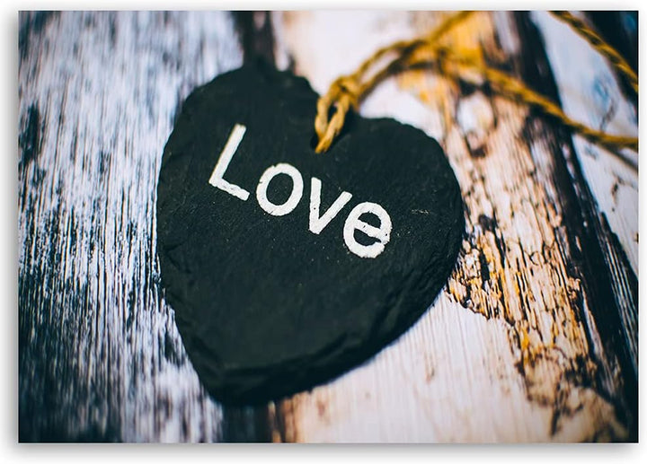 Feeby Vlies Leinwandbild Herz-Inschrift Liebe 100x70 cm Wanddeko Design Kunstdruck Zimmerdeko Bilder