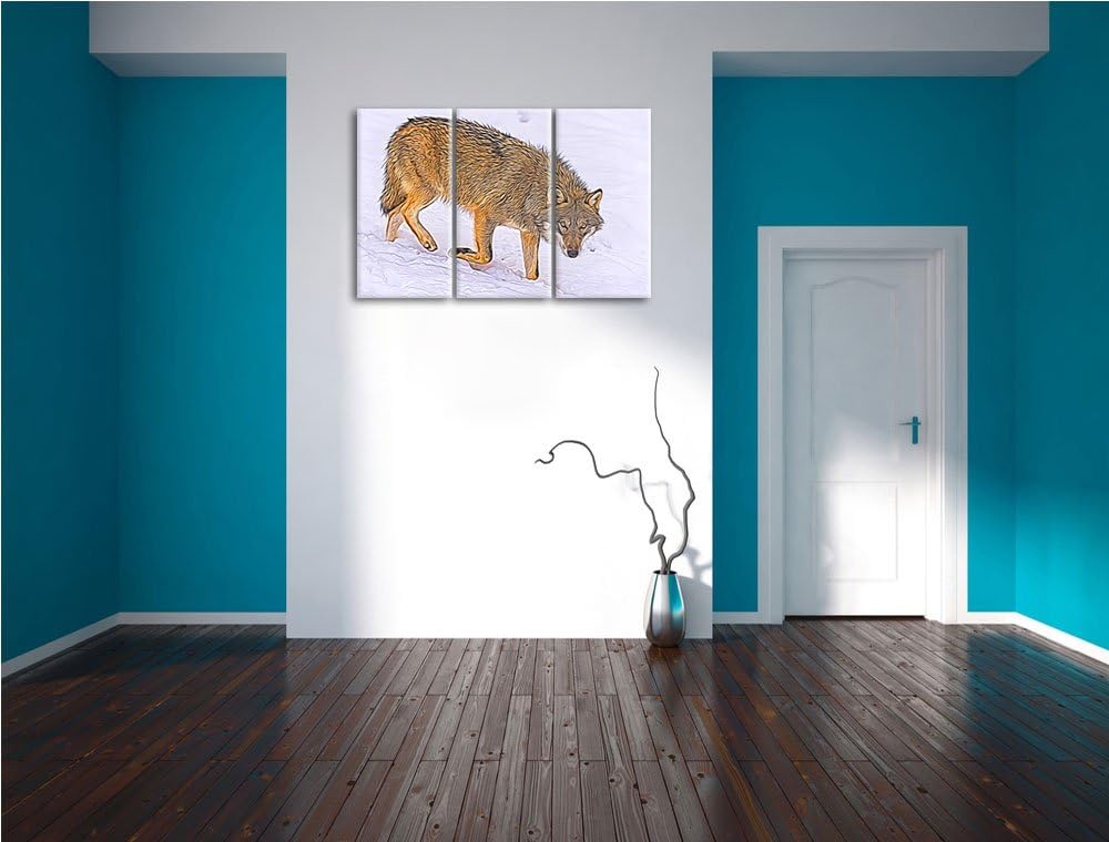 seltener Wolf im Schnee Spezial 3-Teiler Leinwandbild 120x80 Bild auf Leinwand, XXL riesige Bilder f