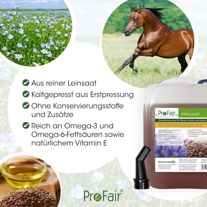 30 Liter ProFair Leinöl (6 x 5 Liter Kanister) kaltgepresst, 100% aus Reiner Leinsaat, ohne Zusätze,