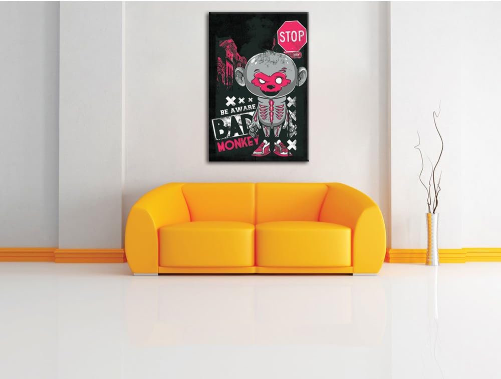 Dark Bad monkey black Bild auf Leinwand, XXL riesige Bilder fertig gerahmt mit Keilrahmen, Kunstdruc