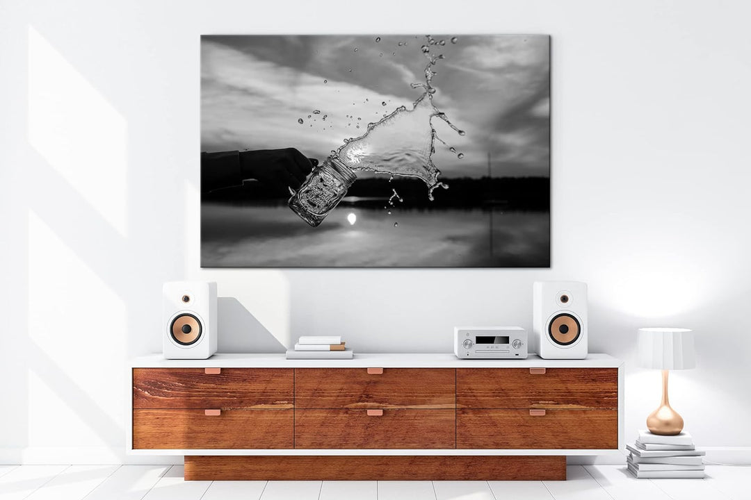 das goldene Wasser Effekt: Schwarz&Weiss, Format: 80x60 als Leinwandbild, Motiv fertig gerahmt auf E