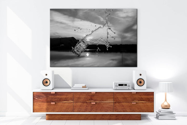 das goldene Wasser Effekt: Schwarz&Weiss, Format: 80x60 als Leinwandbild, Motiv fertig gerahmt auf E
