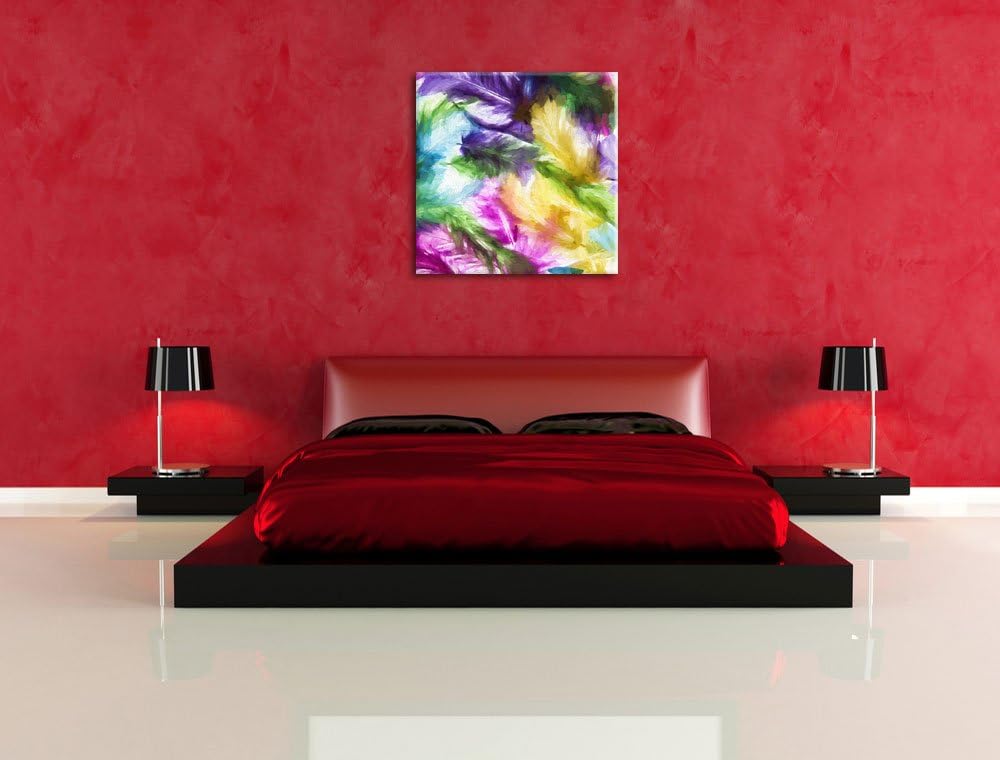 Pixxprint Anordnung von Federn als Leinwandbild/Grösse: 70x70 cm/Wandbild/Kunstdruck/fertig bespannt