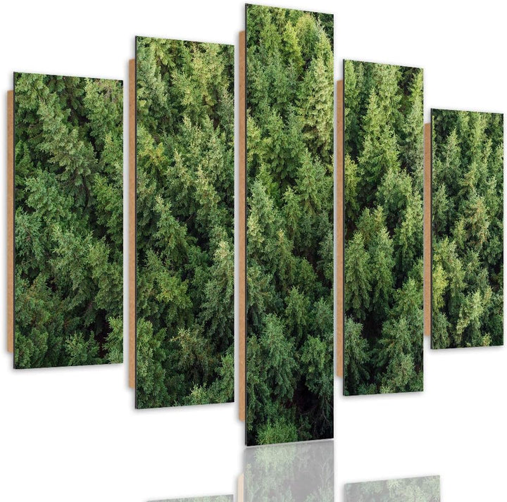 Feeby Deco Panel 5 Teilig Landschaft Bilder Modern Wald Bäume Fichten grün 150x100 cm Deco panel 150