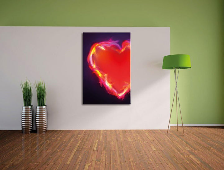 Pixxprint Herz aus Feuer, Format: 100x70 auf Leinwand, XXL riesige Bilder fertig gerahmt mit Keilrah