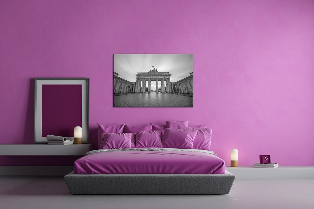 deyoli Brandenburger Tor mit Sonnenstrahlen Format: 100x70 cm Effekt: Schwarz/Weiss als Leinwandbild