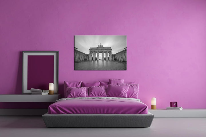 deyoli Brandenburger Tor mit Sonnenstrahlen Format: 100x70 cm Effekt: Schwarz/Weiss als Leinwandbild