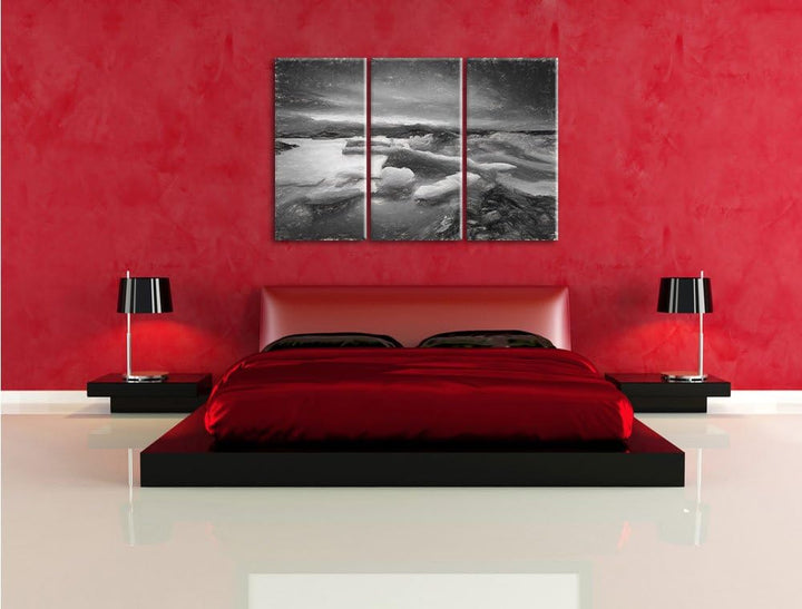 Pixxprint Extreme Eislandschaft als Leinwandbild/Grösse: 3 Teilig (120x80) cm/Wandbild/Kunstdruck/fe