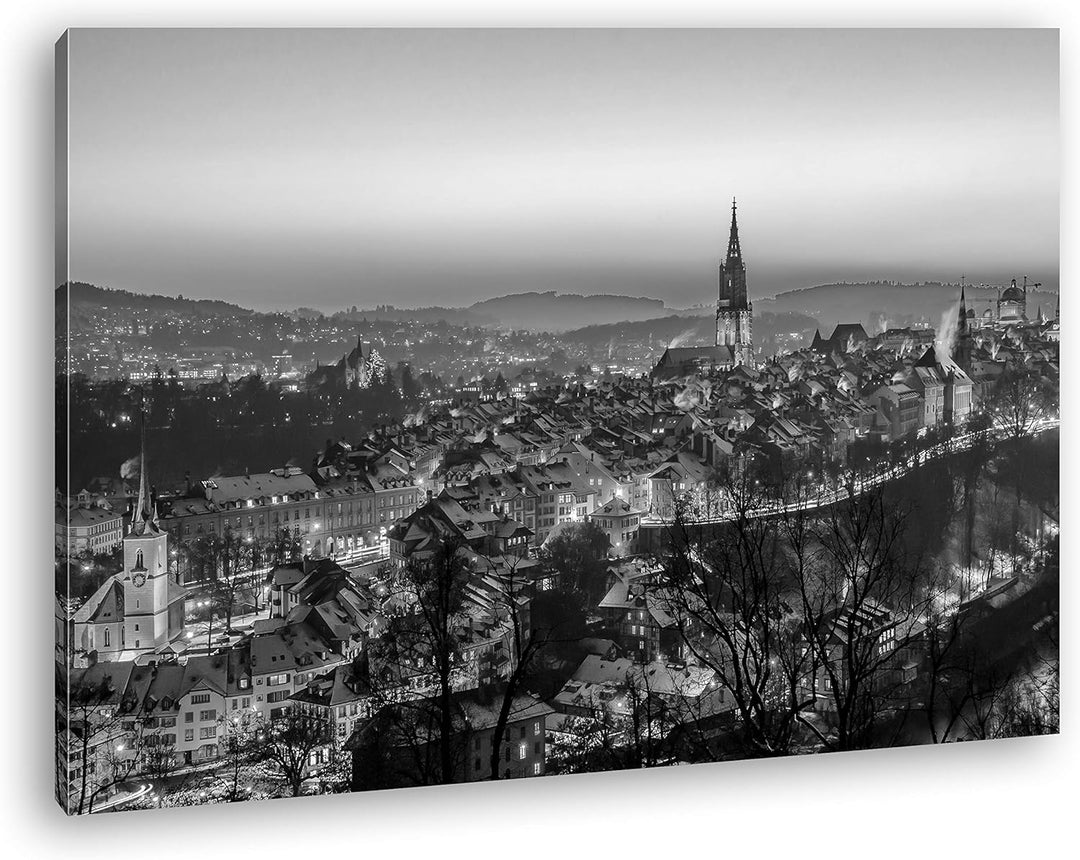 verschneites Bern in der Schweiz Format: 80x60 Effekt: Schwarz&Weiss als Leinwandbild, Motiv fertig