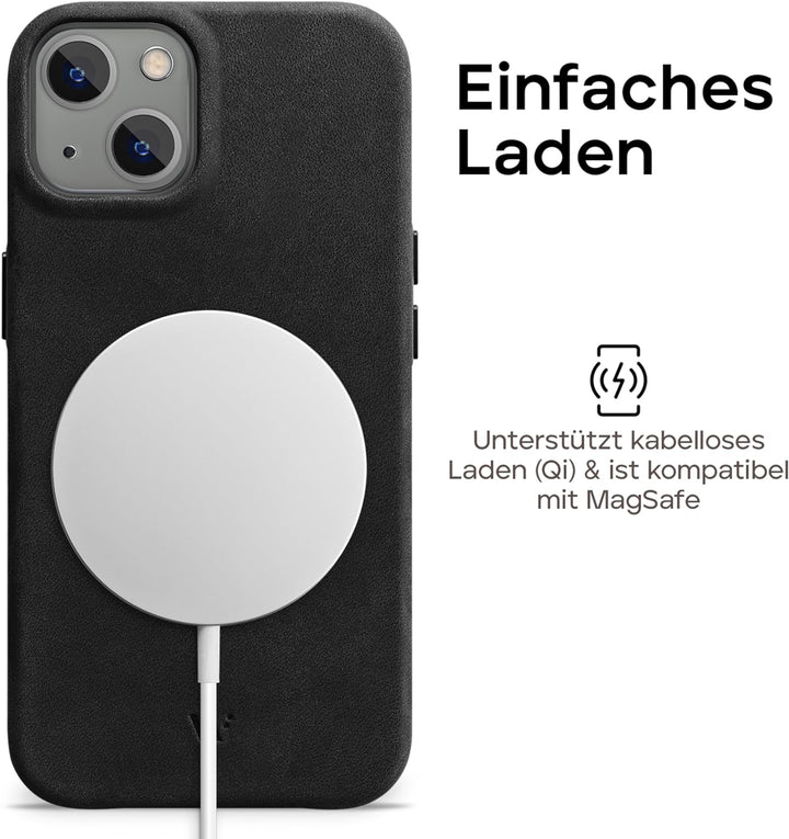 WIIUKA Hülle für iPhone 15, Leder aus Deutschland, Lederhülle extra Dünn, Premium Handyhülle, Case,