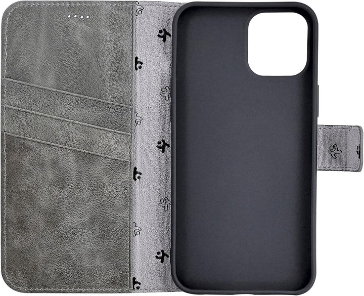 Suncase Book-Style Hülle kompatibel mit iPhone 12 Mini (5.4") Leder Tasche (Slim-Fit) Lederhülle Han