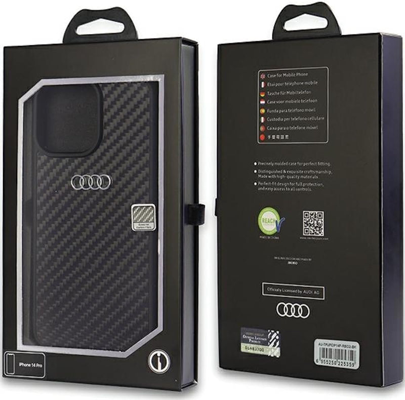 Audi Carbon Fiber Hülle für iPhone 14 Pro Max 6.7" Schwarz Hard AU-TPUPCIP14PM-R8/D2-BK