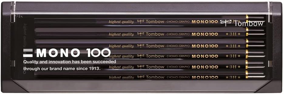 Tombow MONO-100-3H Bleistift Mono 100 Härtegrad 3H, 12-er Set, Härtegrad 3H