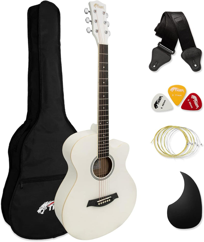 TIGER Akustikgitarre für Anfänger - Weiss Weiss Volle Grösse Cutaway Single, Weiss Volle Grösse Cuta