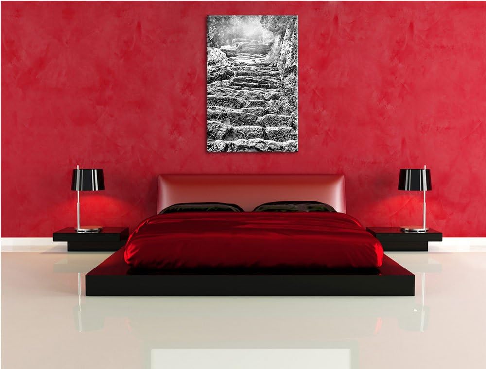 Pixxprint Schöne alte Steintreppe/Format: 100x70cm / Leinwandbild fertig bespannt Wandbild Kunstdruc