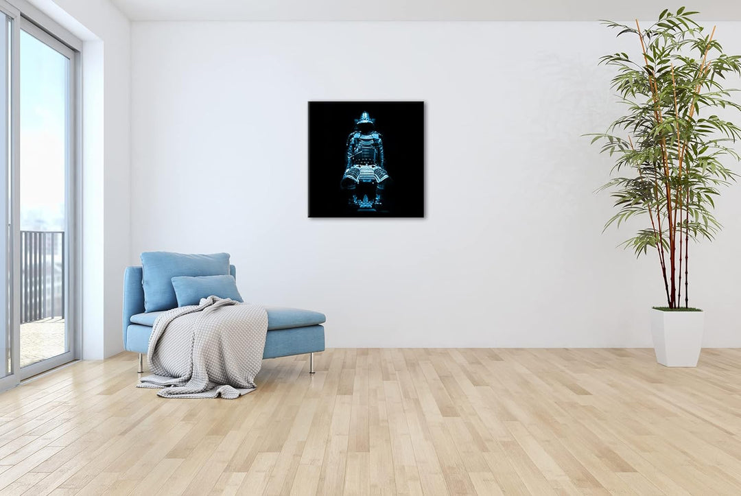 deyoli Dark goldene Samurai Rüstung Format: 70x70 Effekt: Monocrome Blau als Leinwandbild, Motiv fer