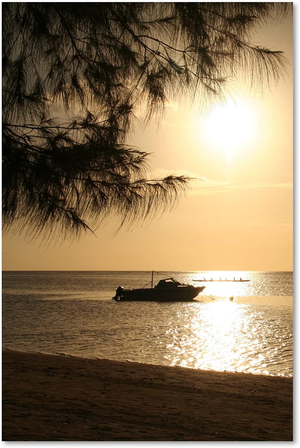 Feeby Vlies Leinwandbild Wellen Boot Strand 60x90 cm Druckbild Wandbild Wanddekoration Deko Wand Aes