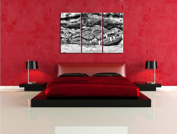 Pixxprint gigantisches Krokodil als Leinwandbild/Grösse: 3 Teilig (120x80 cm) cm/Wandbild/Kunstdruck
