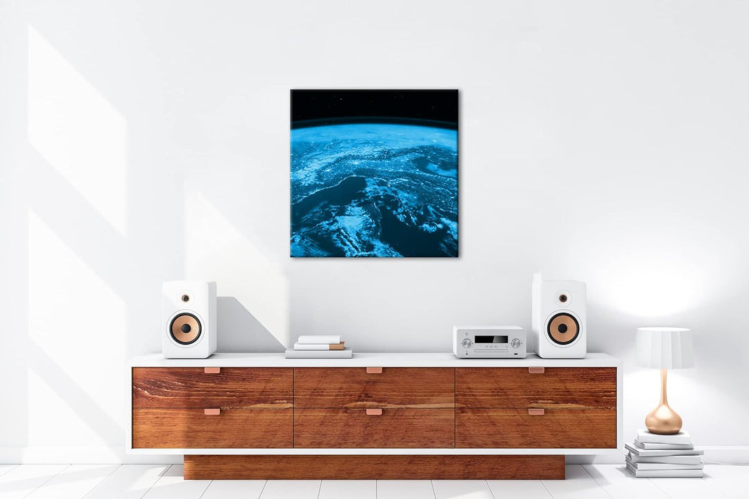 Sicht aus der ISS auf die Erde Format: 60x60 Effekt: Zeichnung als Leinwandbild, Motiv auf Echtholzr
