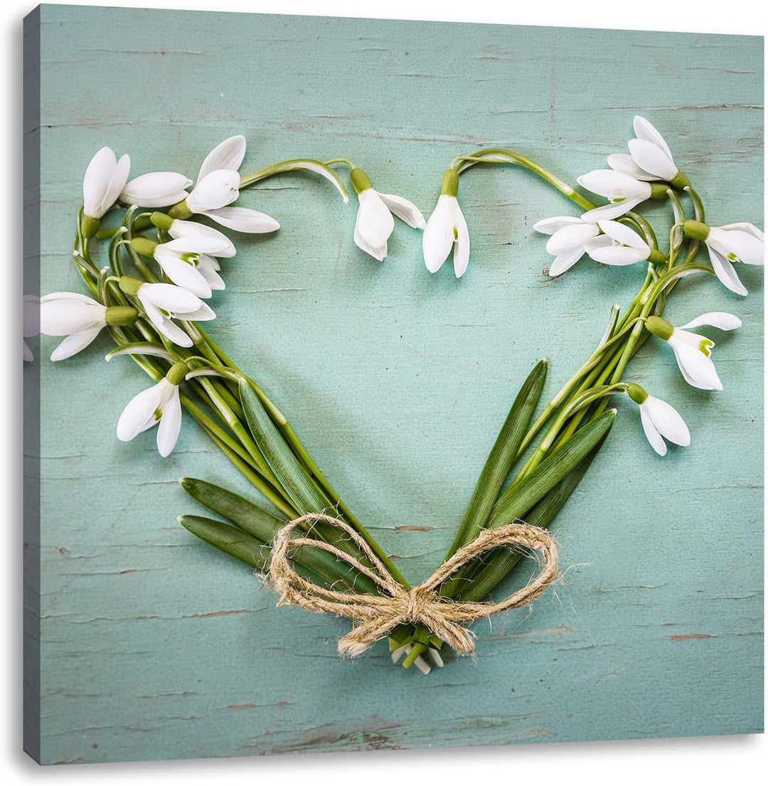 Pixxprint Herz aus Blumen, Format: 70x70 auf Leinwand, XXL riesige Bilder fertig gerahmt mit Keilrah