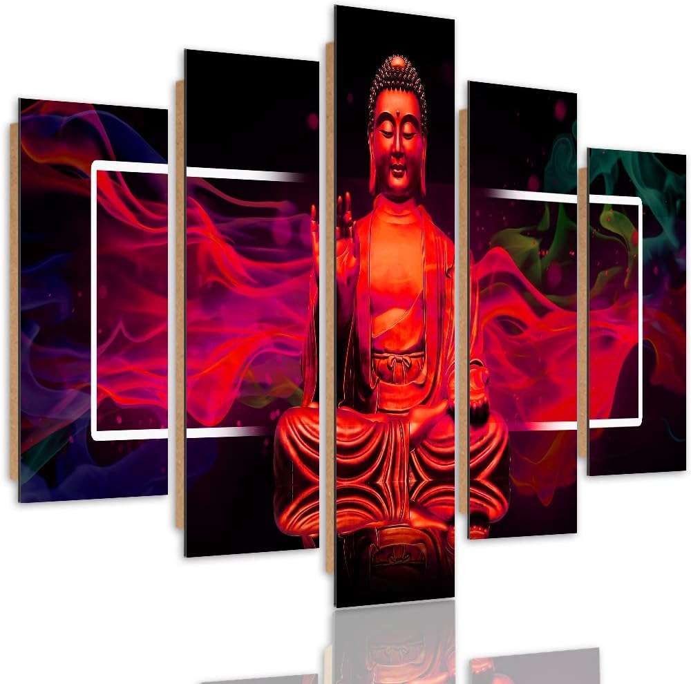 Feeby Wandbild Abstrakt 300x140 cm Deco Panel 5 Teilig XXL Kunstdruck modern Buddha rot Deco panel X