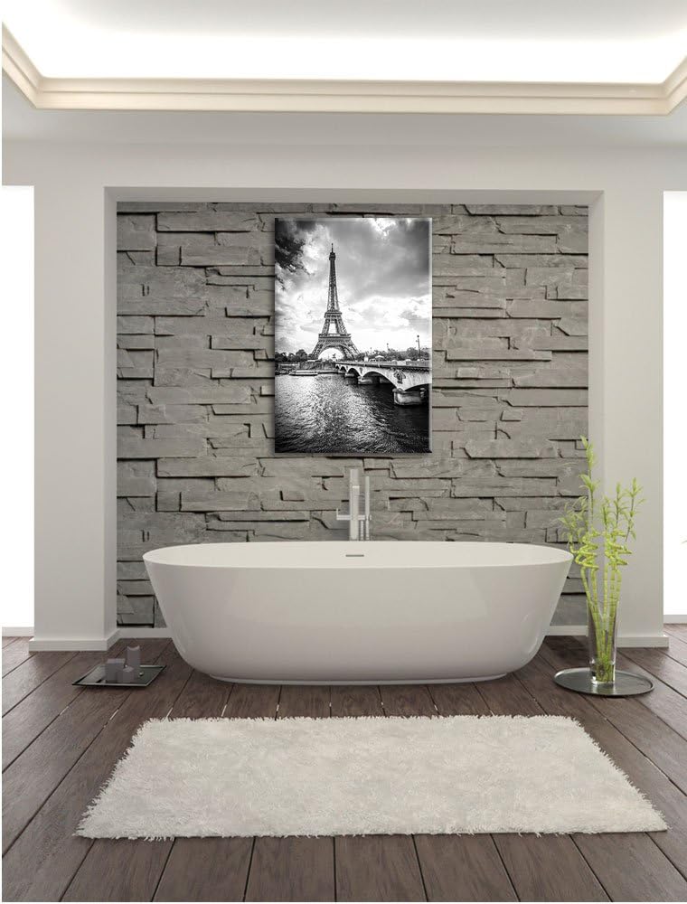 Pixxprint Eiffelturm in Paris Kunst B&W als Leinwandbild/Grösse: 100x70 cm/Wandbild/Kunstdruck/ferti