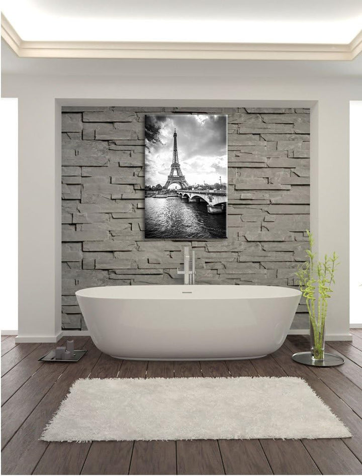 Pixxprint Eiffelturm in Paris Kunst B&W als Leinwandbild/Grösse: 100x70 cm/Wandbild/Kunstdruck/ferti