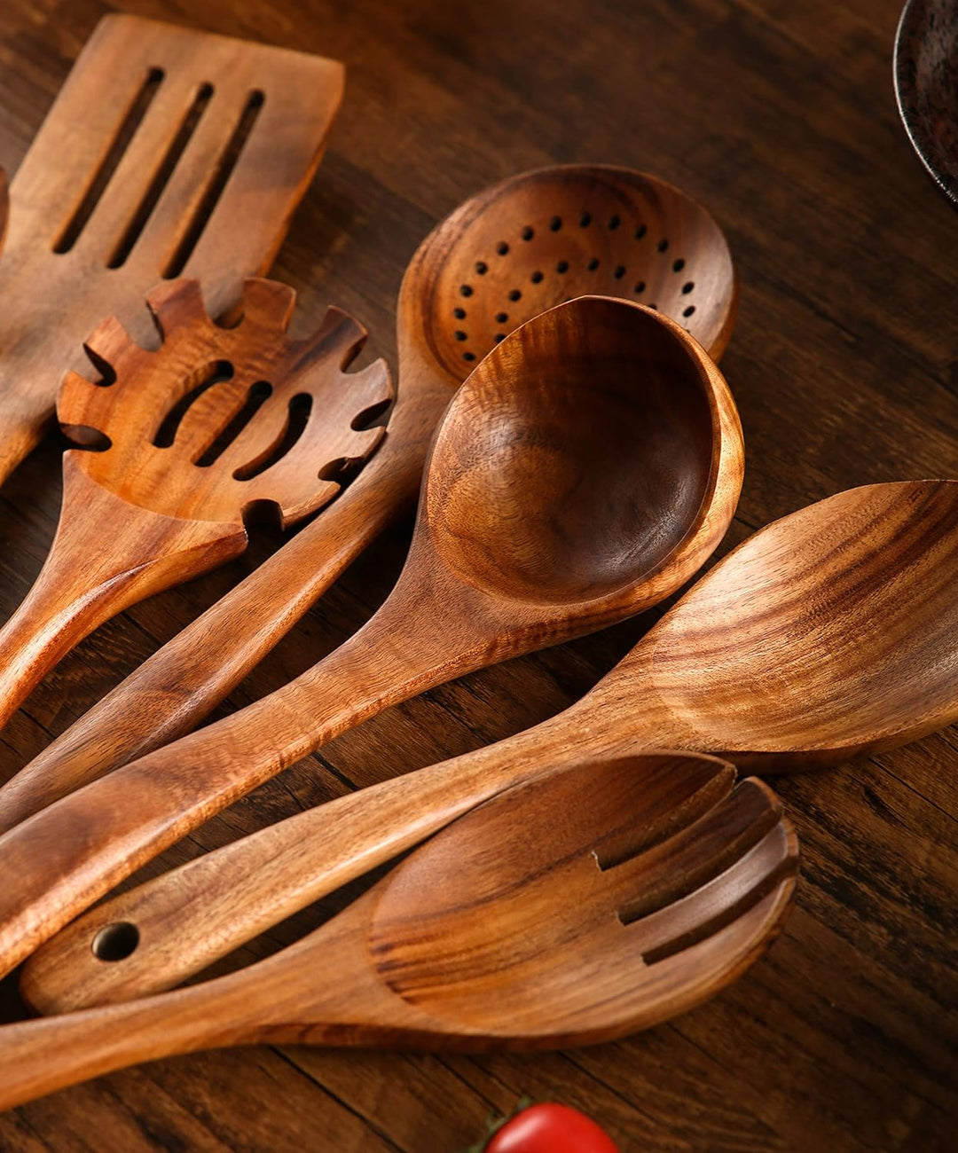 NAYAHOSE Holzutensilien zum Kochen, 10 Stück, Teakholz Kochlöffel und Spatel zum Kochen, inklusive L