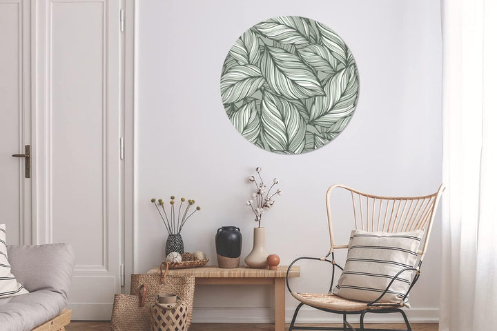 MuchoWow Wandbild Rund Wanddeko Deko Wohnzimmer Bilder 90x90 cm Blumen - Illustration - Schwarz - We