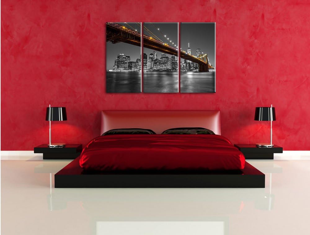 Pixxprint Skyline von Manhattan Schwarz/Weiss 3-Teiler Leinwandbild 120x80 Bild auf Leinwand