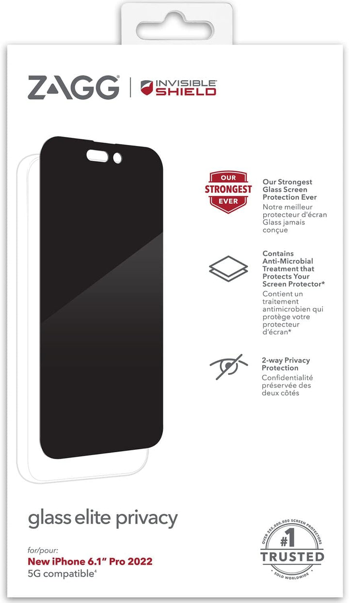 ZAGG InvisibleShield Glass Elite Privacy Displayschutzfolie für iPhone 14 Pro, stossfest, kratzfest,