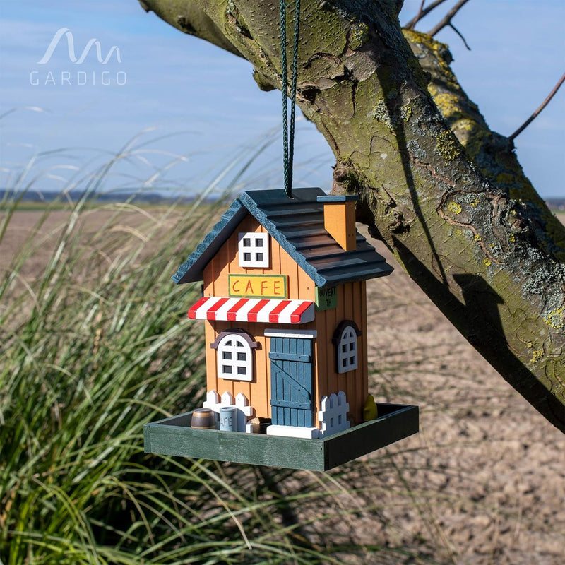 GARDIGO® Vogelfutterhaus aus Holz I Dekoratives Vogelhaus zum Aufhängen | Futterhaus Cafe für Garten