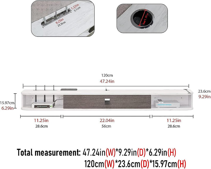 TV-Konsole / Fernsehkonsole / Fernsehtisch, schwimmend, mit Tür und Ablage, 120 cm, Grau / Weiss 120