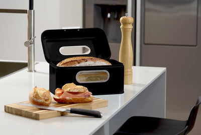 Echtwerk Brotkasten, Retro-Brotbox aus Metall mit Sichtfenster, Platzsparende Aufbewahrungsbox, Brot