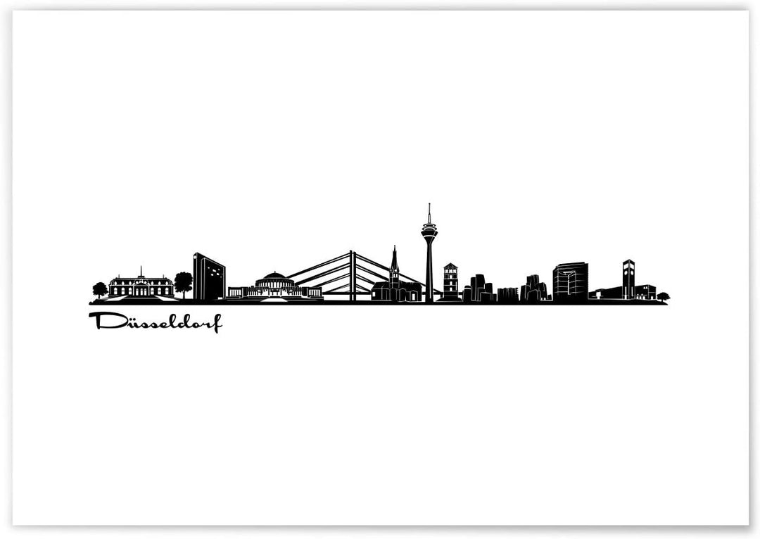 JUNIWORDS Poster mit/ohne Holzrahmen, Wähle ein Motiv, Skyline Düsseldorf, Wähle eine Grösse, 60 x 9