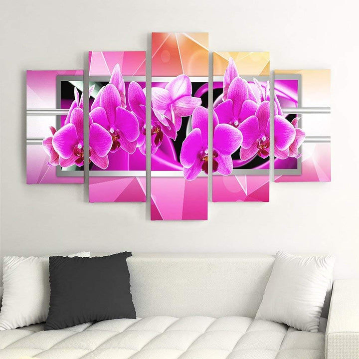 Feeby Frames, Leinwandbild Bilder Wand Bild - 5 Teile - Wandbilder Kunstdruck (ORCHIDEE, ROSA) 150x1