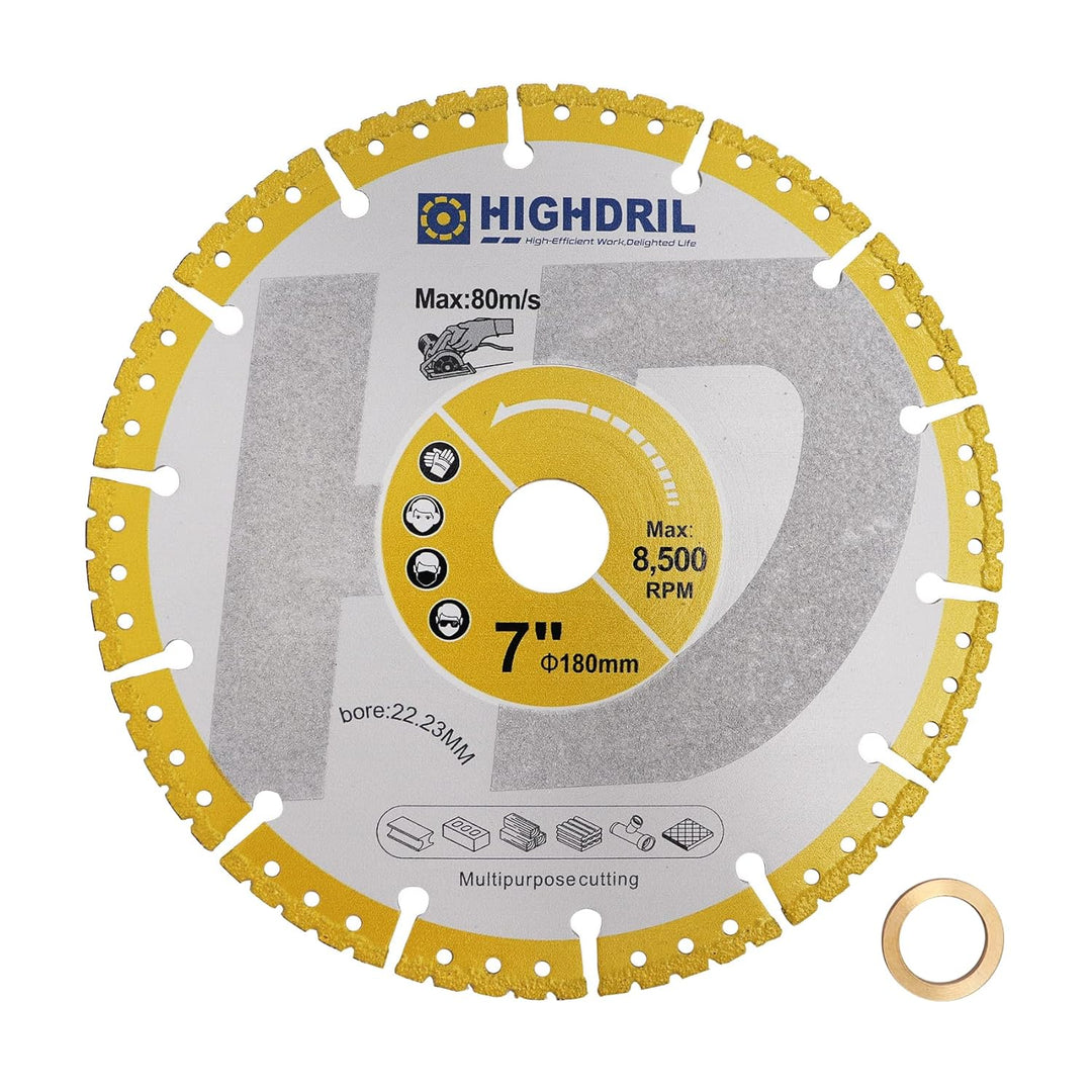 HIGHDRIL Diamant-Metalltrennscheibe - 180mm/ 7 Zoll Hochleistungs-Allzweck-Trennscheibe für Betonsta