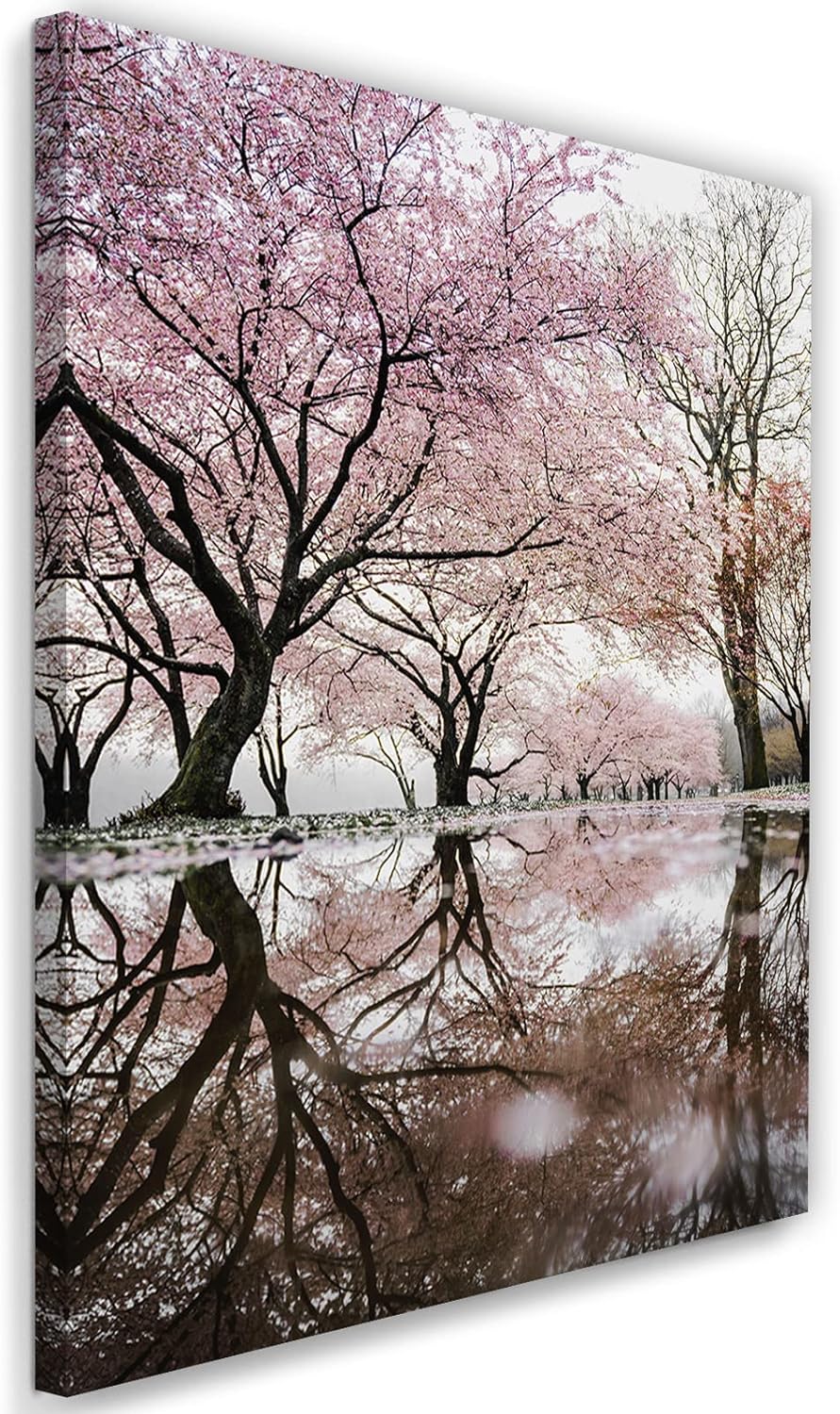 Feeby Vlies Leinwandbild Wasser Rosa Blumen Winterlandschaft 60x90 cm Druckbild Wandbild Wanddekorat