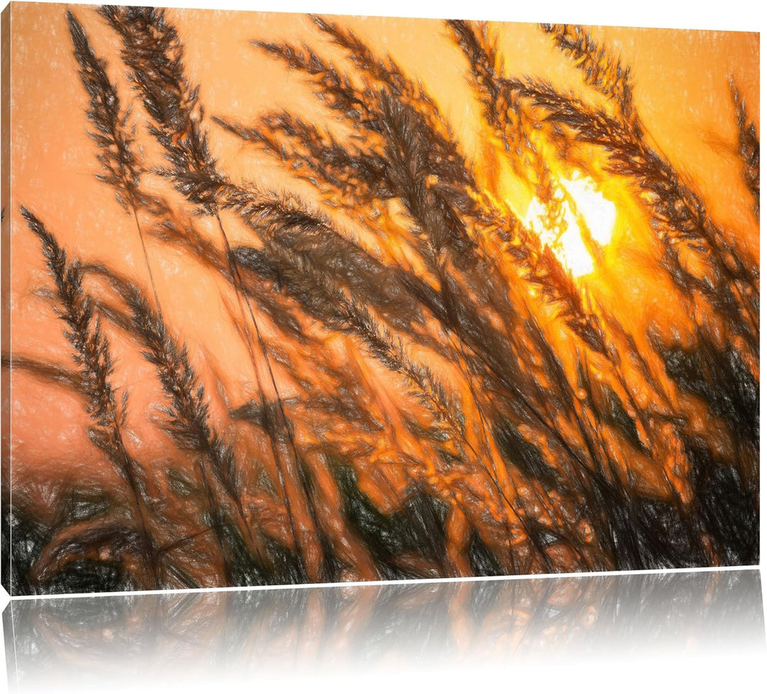 Pixxprint Schilf als Leinwandbild/Grösse: 100x70 / Wandbild/Kunstdruck/fertig bespannt, 100x70