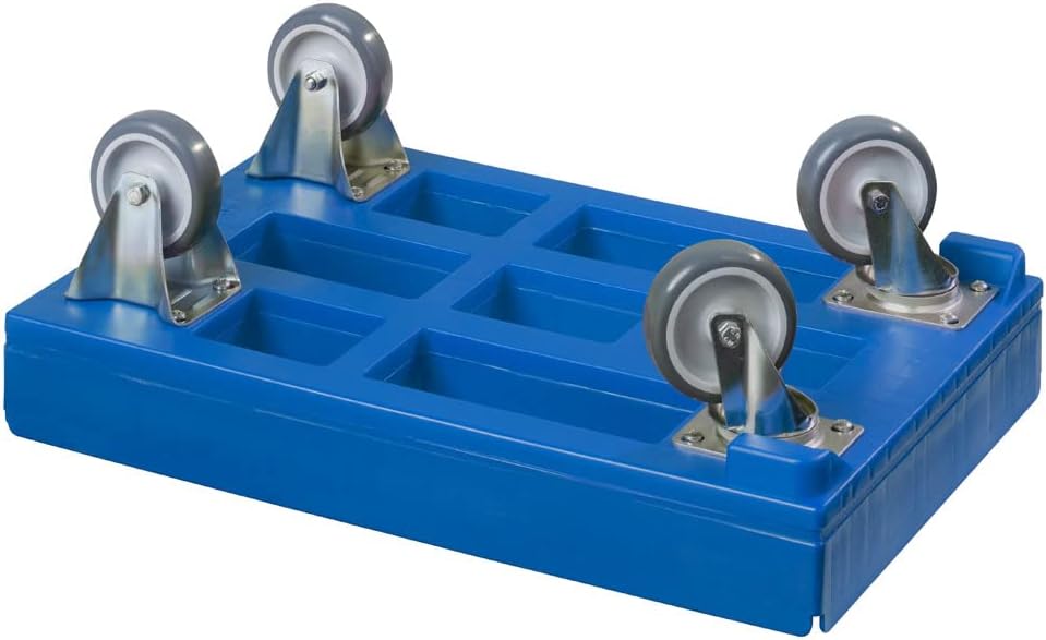 4 Stück Hygiene Transportroller für Kisten 60 x 40 cm mit 2 Bock- und 2 Lenkrollen in blau