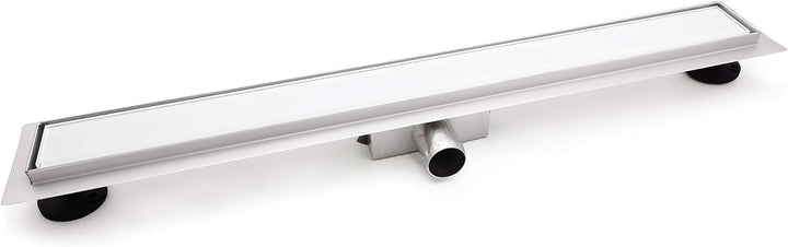 Elbe Duschrinne 60 cm aus Edelstahl, Weissglass Abdeckung, Duschablauf mit Siphon und Haarsieb, Abla
