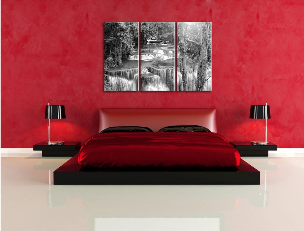 Pixxprint Wasserfall im Regenwald als Leinwandbild/Grösse: 3 Teilig (120x80 cm) cm/Wandbild/Kunstdru