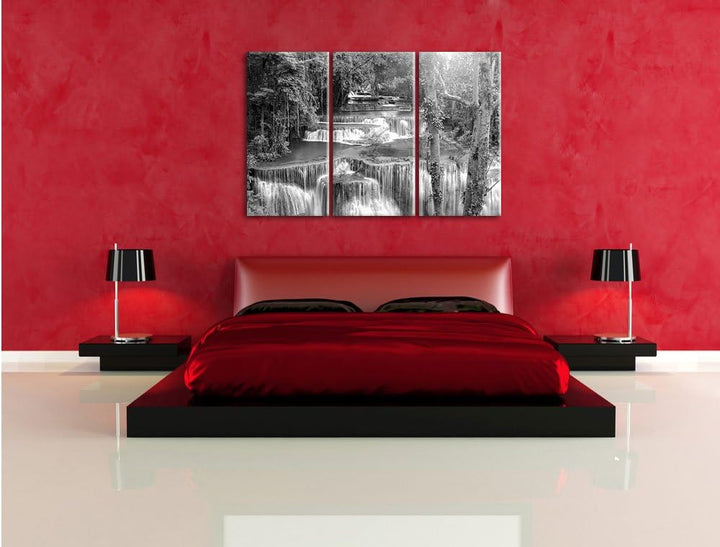 Pixxprint Wasserfall im Regenwald als Leinwandbild/Grösse: 3 Teilig (120x80 cm) cm/Wandbild/Kunstdru