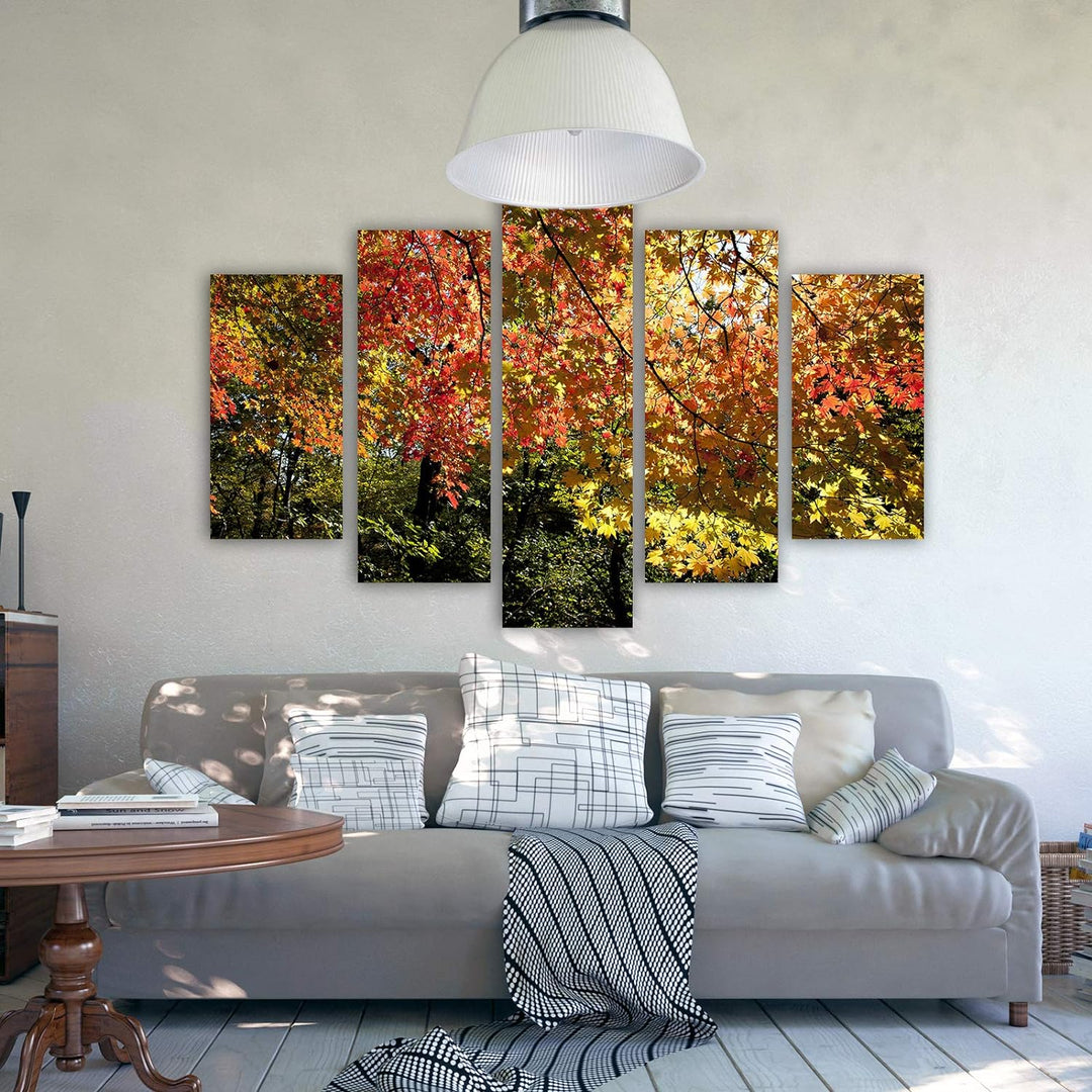 Feeby Leinwandbild Landschaft 5 TLG Bild Kunstdruck Blätter Bäume Wald bunt 100x70 cm Leinwandbild 1