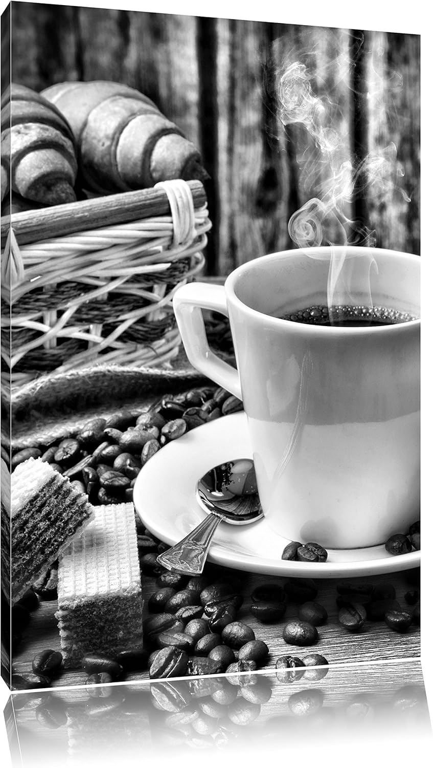 Pixxprint heiss aufgebrühter Kaffee / 100x70cm Leinwandbild bespannt auf Holzrahmen/Wandbild Kunstdr