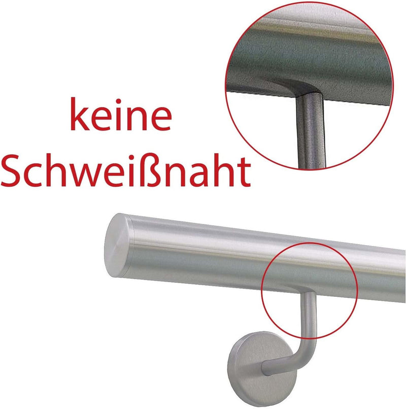 TIBU Handlauf Edelstahl 33,7 mm Geländer 0,3m - 6m, Länge 60 cm, Ende gerade Kappe und gewinkelte Ha