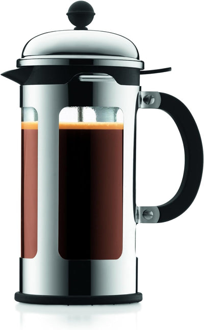 Bodum CHAMBORD Kaffeebereiter (French Press System, Auslaufschutz, Edelstahlrahmen, 1,0 liters) glän